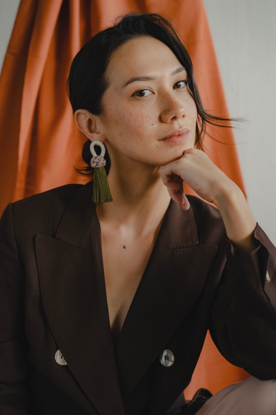 Talee Ania Knot Earrings in Mauve & Pine, available on ZERRIN with free Singapore shipping