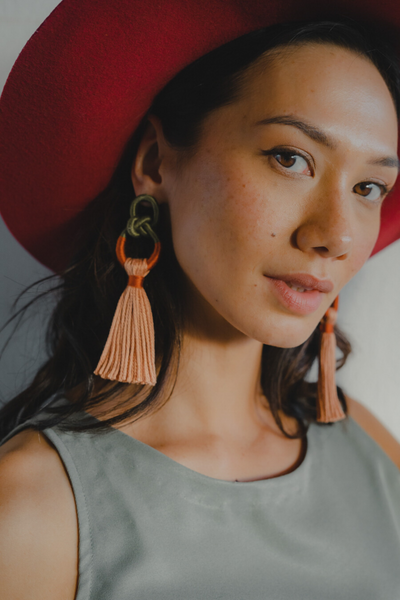 Talee Zia Knot Earrings in Pine & Apricot, available on ZERRIN with free Singapore shipping