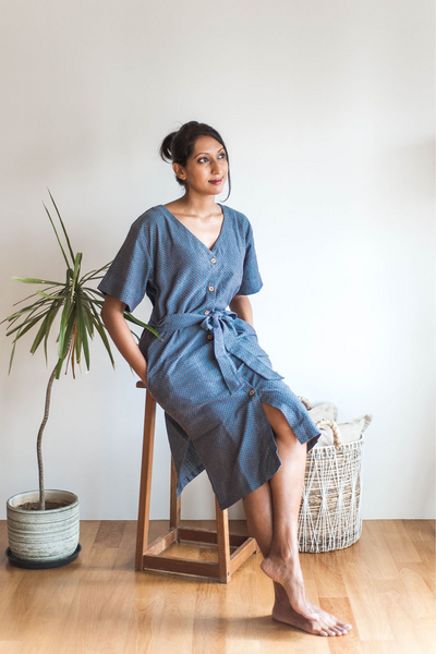 Nost Sapana Dress in Blue, available in ZERRIN