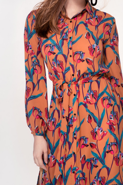 Hide the Label Acacia Shirt Dress in Ochre Tulip Print, available on ZERRIN with free Singapore shipping