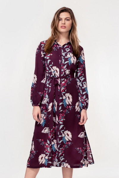 Hide the Label Acacia Shirt Dress in Plum Peony Print, available on ZERRIN with free Singapore shipping.